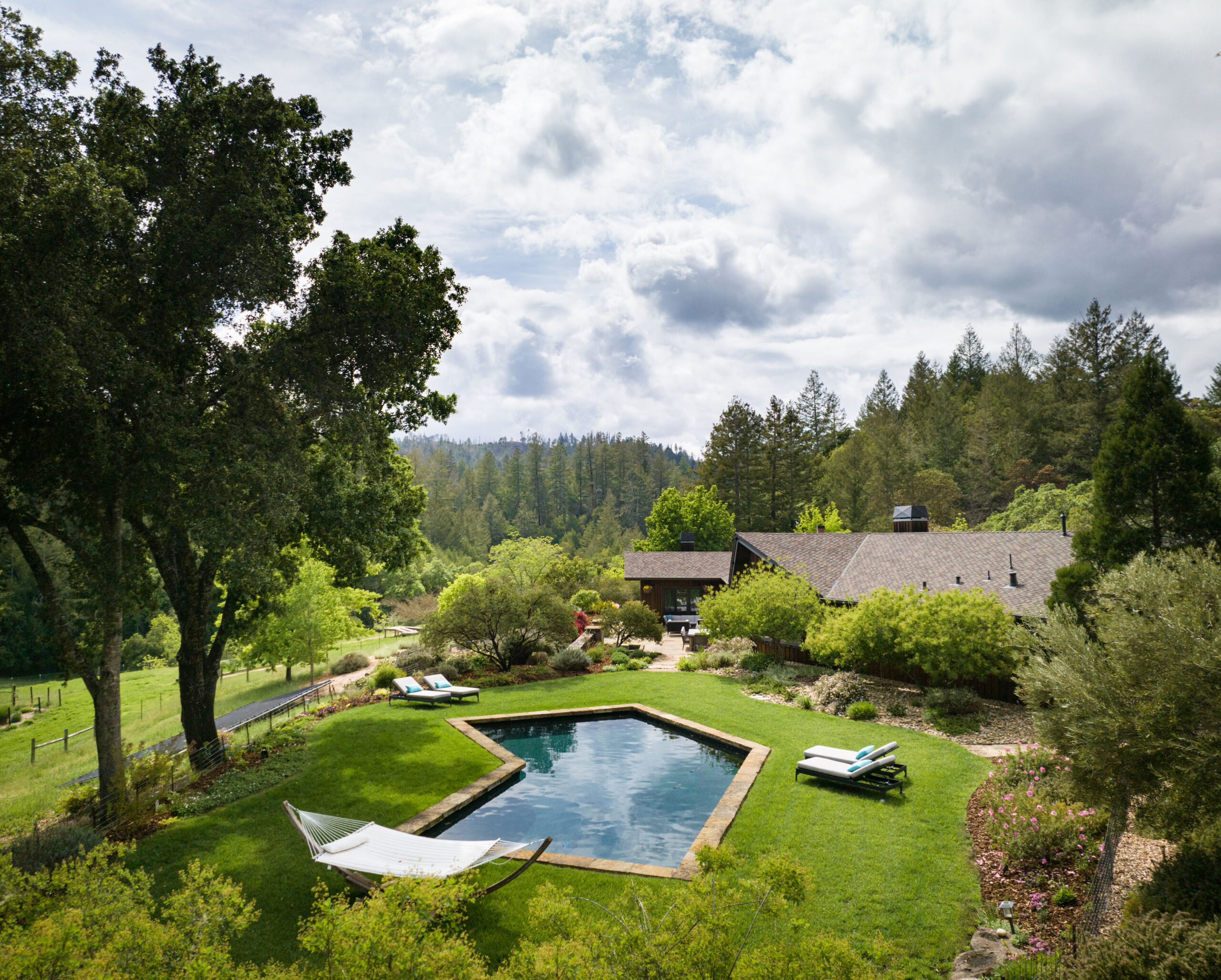 overview of ranch estate with outdoor pool