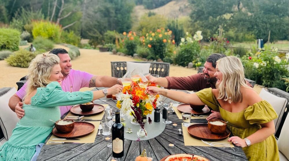 Two couples at dinner with a private chef in Sonoma County.