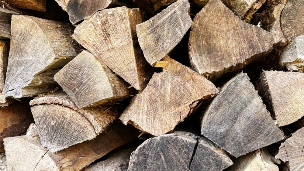 Fallen trees turned into fireplace logs at NewTree Ranch in Healdsburg, Ca.